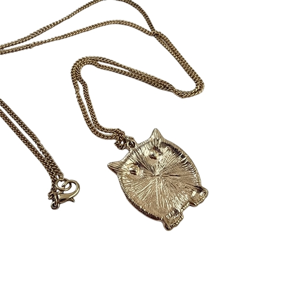 Y2K Owl Pendant Necklace brown red cream enamel - Picture 4 of 6